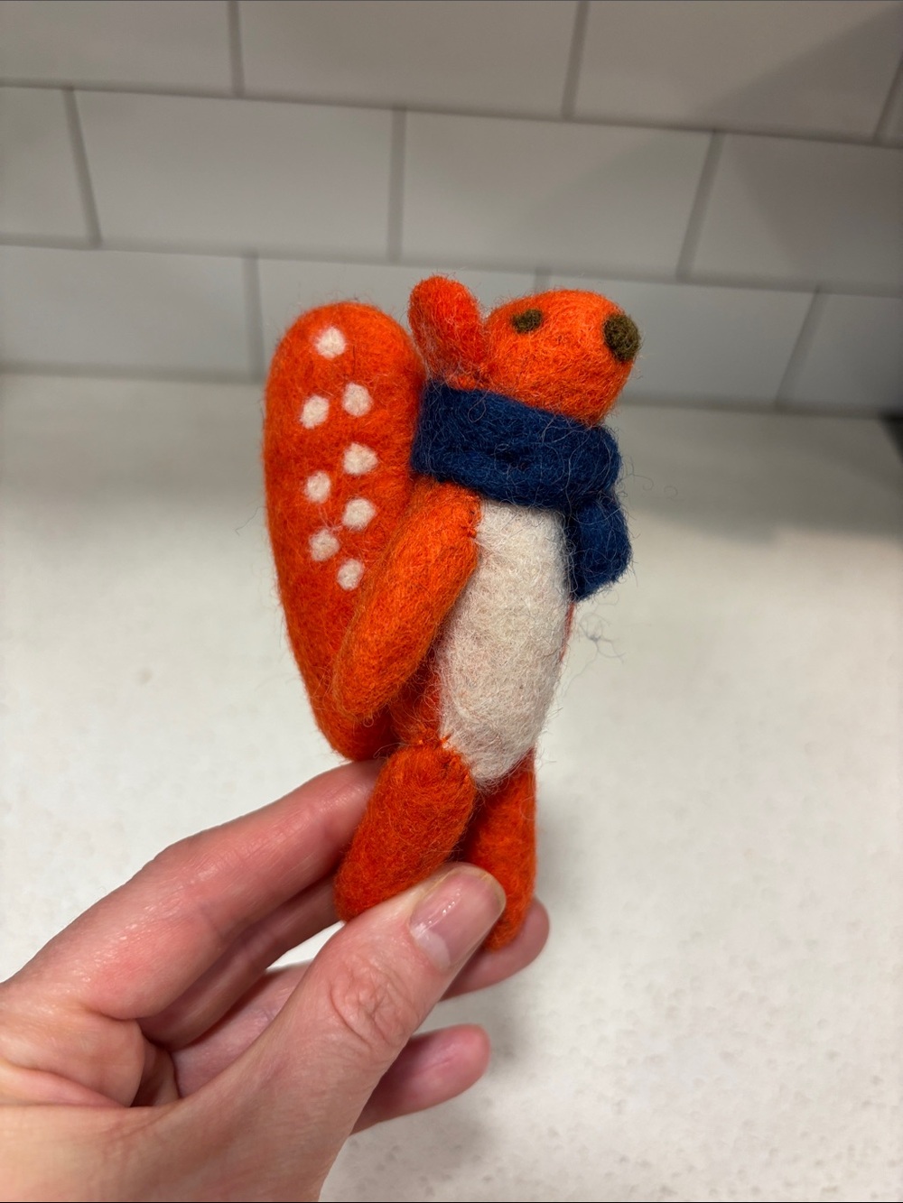West Elm Orange Felt Squirrel Ornament with Navy Scarf